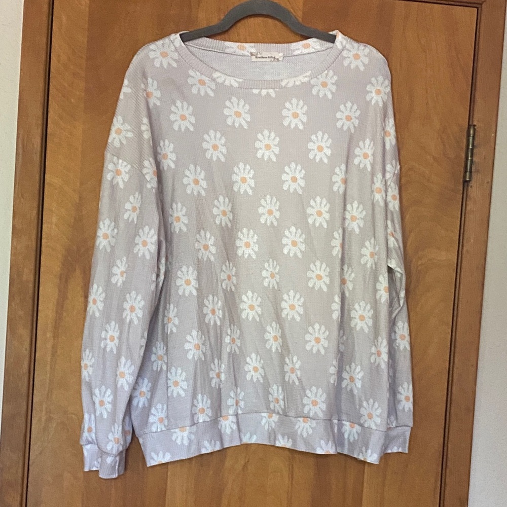 Daisy Print Lavender Crewneck Sweatshirt